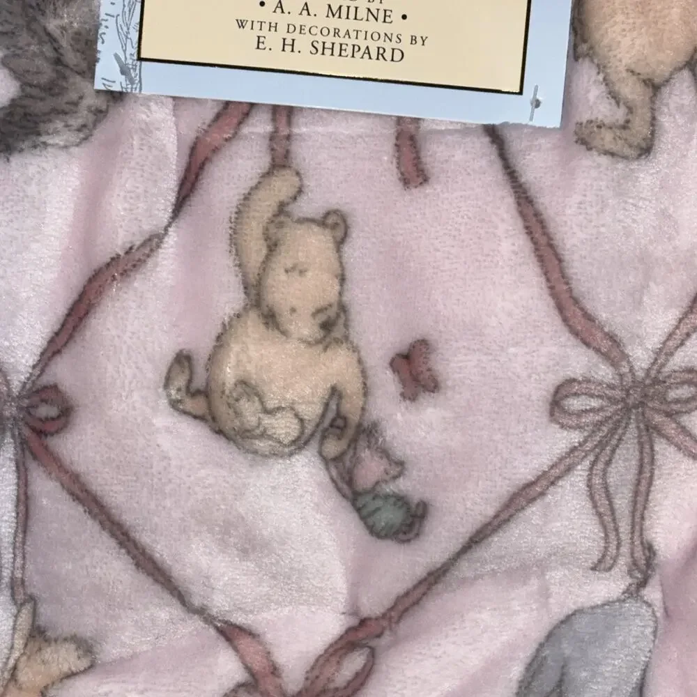 Winnie the Pooh Bear Collection Baby Blanket Pink Bow Piglet Eeyore Owl NEW